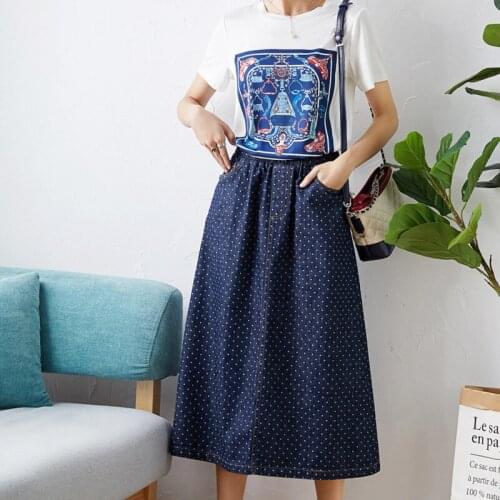 Skirt Wave point bull-puncher jacquard denim skirt in long skirts a long skirt