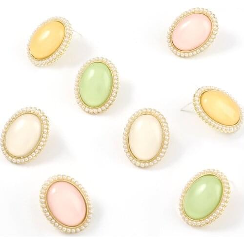 Dvacaman 2021 New Fashion Transparent Resin Geometric Oval Stud Earrings for Women Vintage cz Pearl Irregular Earrings Statement