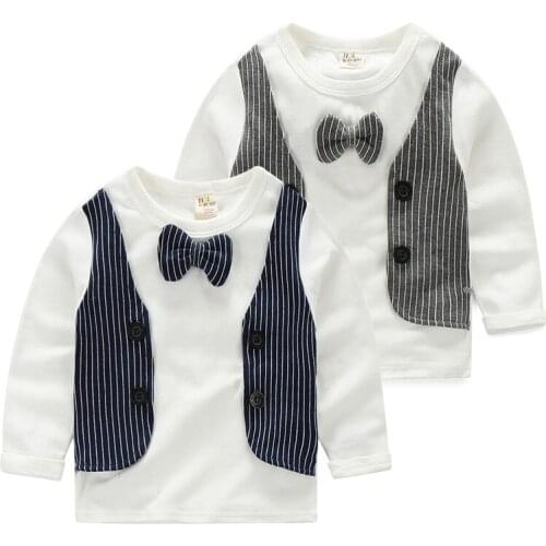 1-6y baby clothes tshirts faux two pieces spring new arrival boys t-shirt cotton casual o-neck kids clothing