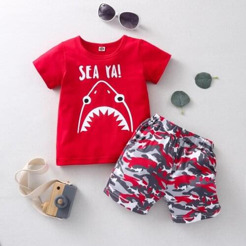 Toddler Baby Boys Girls Cartoon Printed T-shirt Tops+Camouflage Shorts Outfits