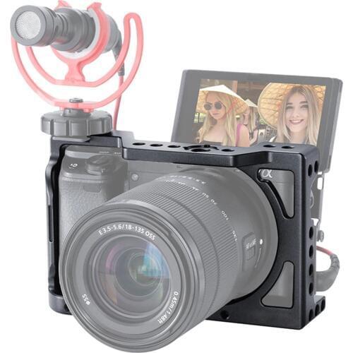 Camera Cage Vlog Metal Case for Sony A6400 DSLR Camera with Cold Shoe Mount 1/4" 3/8" Thread for Microphone Handle Grip