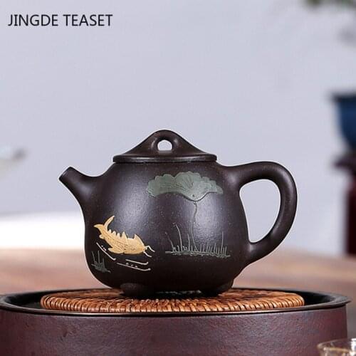 Chinese Yixing Tea Pot Purple Clay Teapot Raw ore Black gold purple sand Handmade beauty kettle Customized gifts Drinkware 210ml