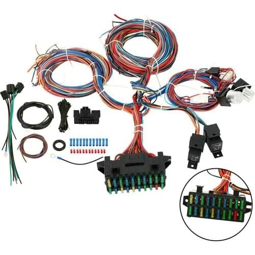 Universal 20 Circuit Wiring Harness Kit Fuse Box Wire 20-Way Car Modification Harness For 12-volt Vehicle Engine Swaps