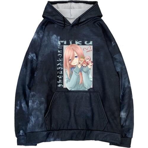 Japanese Anime The Quintessential Quintuplets Print Tiedye Hooded Sweatshirt Harajuku Cute Nakano Miku Women Sportswear Hoodie