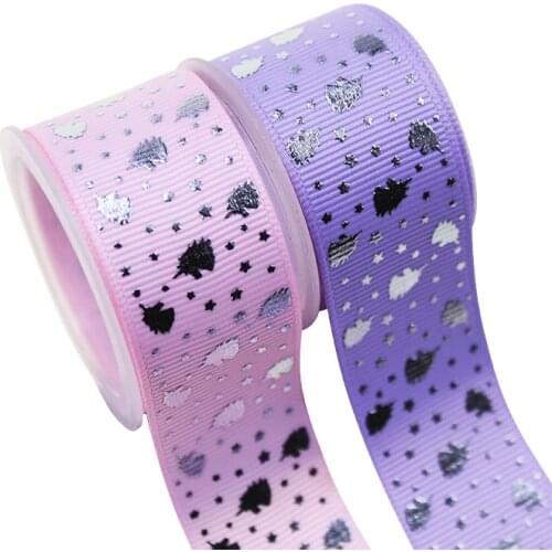1"(25mm)silver foil printed unicorn pattern grosgrain ribbon,25/50/100 yards per lot