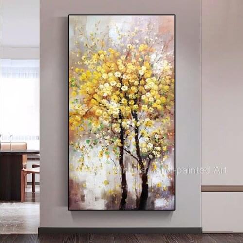 Mintura 100% Hand Painted Modern Yellow Tree Flower Oil Painting Linens Canvas For Living Room Wall Art Pictures Home Decoration