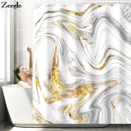 Zeegle Marble Pattern Bath Mat Set Memory Foam U-Shaped Toilet Rug Set Home Decor Polyester Shower Curtain Non-slip Carpet