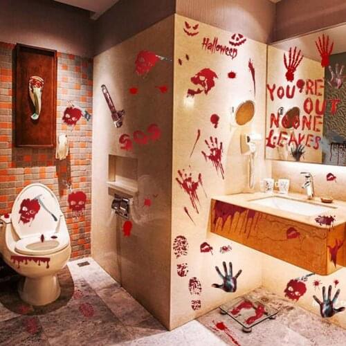 Window Decals Halloween Horror Theme Decorative Multi-Use Easy to Peel PVC Bloody Handprint Footprints Floor Stickers Home Decor