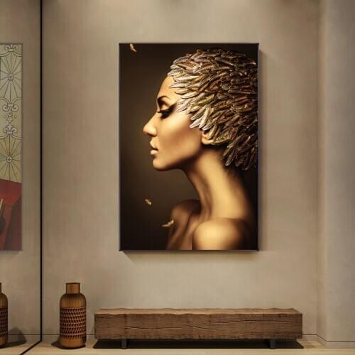 Wall Abstract Decoration Copper Makeup Woman Canvas Painting Wall Art Posters and Prints Living Room Frameless
