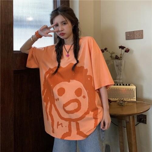 2021Summer New Style Korean Round Neck Anime Short-Sleeved t-Shirt t Super Size Cute Best Friend Top Summer Dress