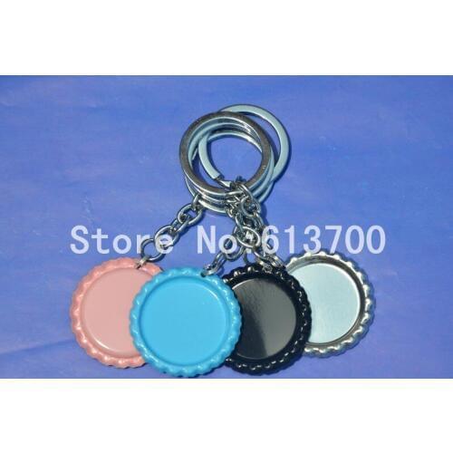 New Arrival 1000 Pcs Flattened Bottle caps In Double side Colored With 1000 pcs Keychain Ring For DIY Car Keychain No Assembeled