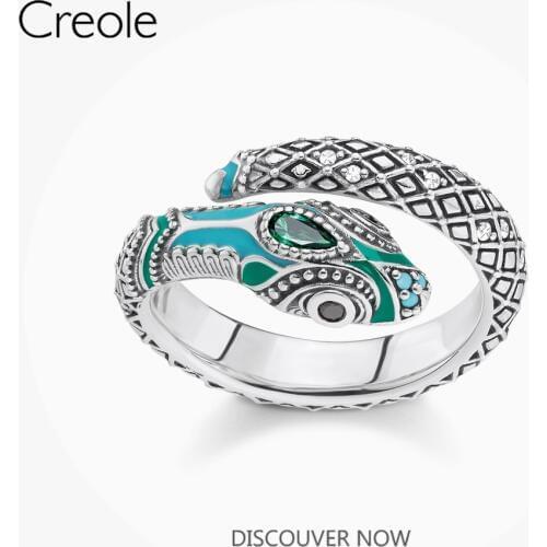 The Opened Ring Blue Snake,2020 Spring 925 Sterling Silver Fashion Jewelry Bohemia Gift For Women