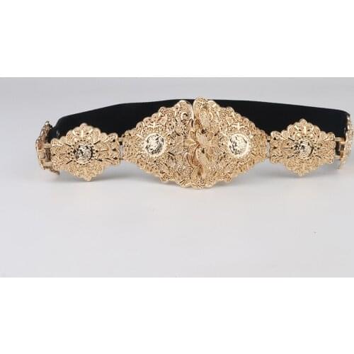 Luxury Fashion head pattern Elastic Rubber belt shinny Gold bukcel For womens wild dress 4cm wide suitable for 69-80cm waist