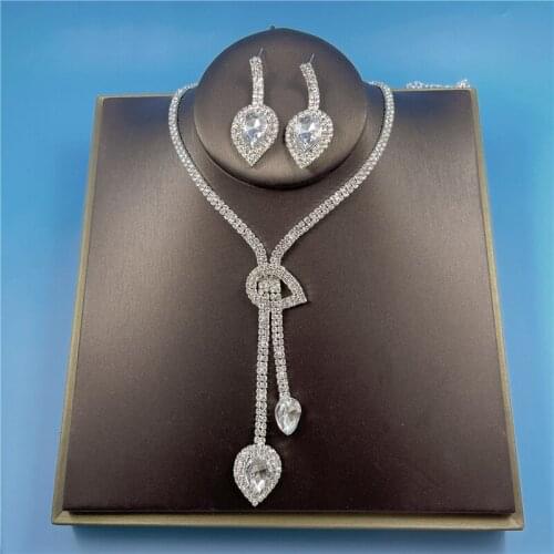 Luxury Peach Heart Necklace Earrings Bride Wedding Zircon Jewelry Set Gifts For Women Girls Elegant Romantic Accessories