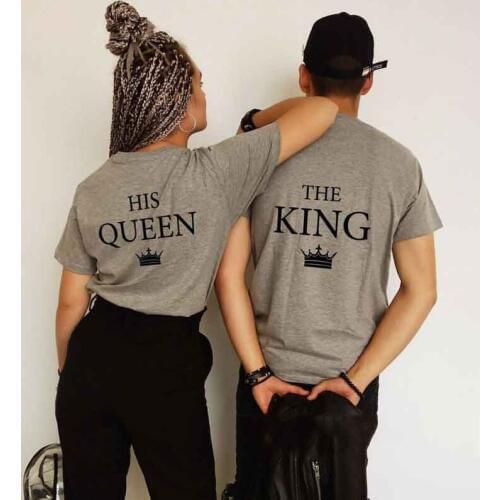 Skuggnas King Queen Couple Shirts Anniversary gift Short Sleeve Fashion Couples T shirt Matching Clothing Best gift drop ship
