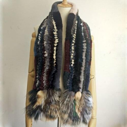 2019 New Arrival Fashion Ladies Knitted Real Rabbit Fur Scarf With Genuine Fur Scarves Winter Women Russia Warm Scarfs Female