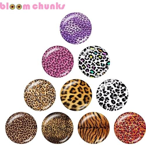 Tiger Leopard pattern 10pcs mixed 12mm/18mm/20mm/25mm Round glass cabochon jewelry flat back Making findings S1826