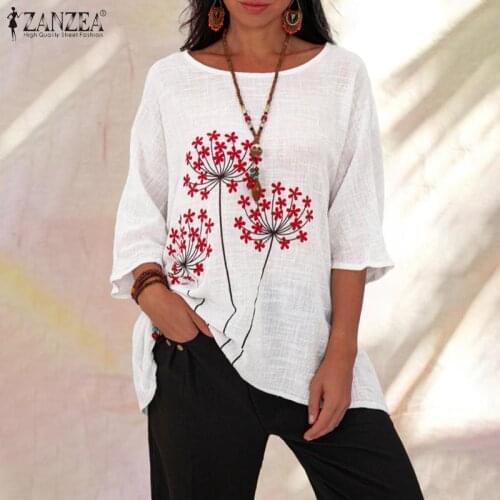 Vintage Printed Tops Womens Floral Blouse ZANZEA 2021 Casual 3/4 Sleeve Blusas Female O neck Summer Tunic Plus Size Chemise 5XL