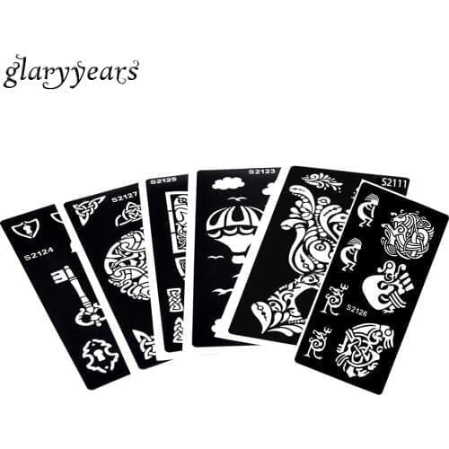 6 Sheets Henna Tattoo Stencil Fire Balloon Design Airbrush Painting Chest Body Art Tool Tattoo Template DIY Sexy Product S200#17