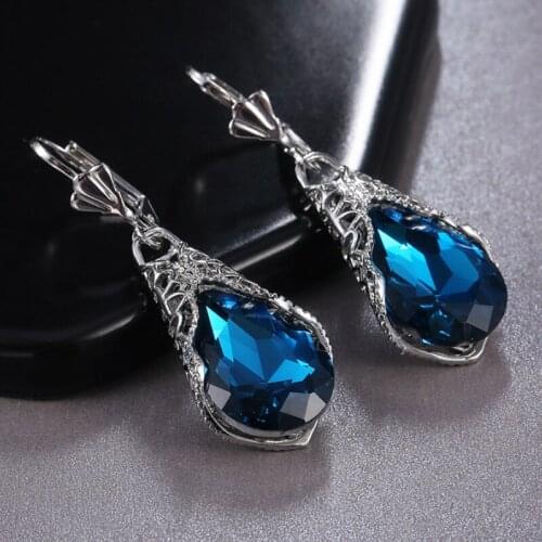 Visisap Vintage Acrylic Inlay Drop shaped blue Zircon Long Earrings for women temperament ladies earring dropshipping E274