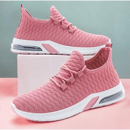 Women Casual Shoes Light pink Sneakers Breathable Mesh Summer knitted Vulcanized Shoes Plus Size Tennis Loafers Flats Shoes