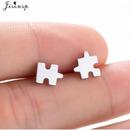Jisensp Women Puzzle Toys Stud Earrings Stainless Steel Jewelry Fashion Geometric Ear Jewelry Earring Kids Christmas Gift brinco