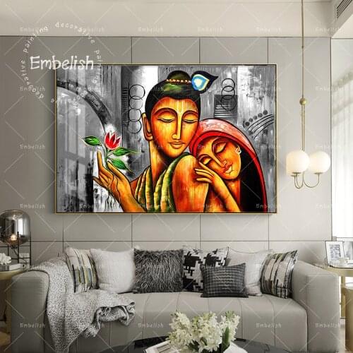 1 Pieces Lord Buddha Radha Krishna With Fute Hindu Modern Home Decor Pictures For Living Room Wall Art Poster HD Canvas Painting
