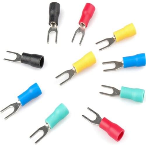 100pcs insulated round end SV1.25-5 SV2-4 SV3-5 O type terminal brass insulated spade crimping wire and cable connector