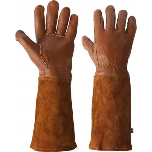 2Pcs/Pair Household Long Goat Leather Gardening Gloves Pruning Thorny Plants Landscaping Outdoor Florist Gardener Mitten 42CM