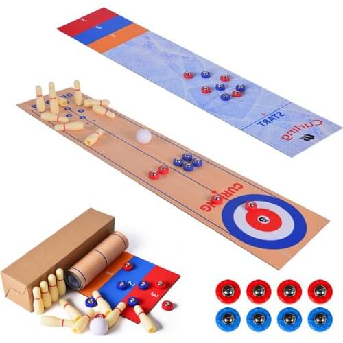 3 in 1 Table Shuffleboard Curling Game and Bowling Ball Set Portable Home Leisure Game for Children and Adults Educational Toys