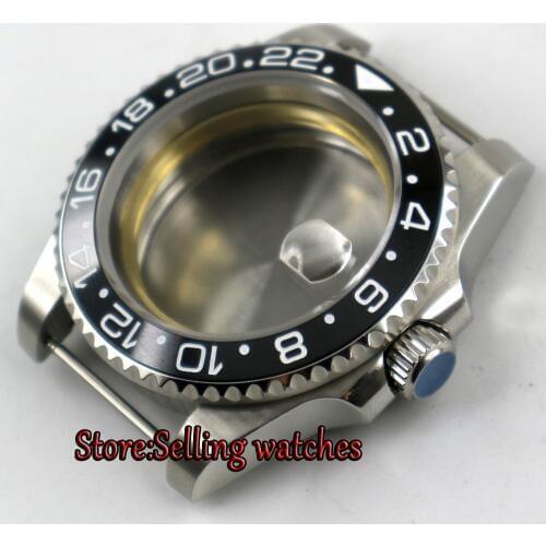 43mm sapphire glass Black Ceramic Bezel stainless steel Watch Case fit ETA 2836 mingzhu 2813 miyota 82 series MOVEMENT