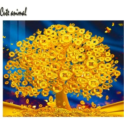 5D DIY Diamond Painting Money Tree Diamond Mosaic Embroidery Abstract Golden Tree Cross Stitch Kit Handmade Gift Home Decor New