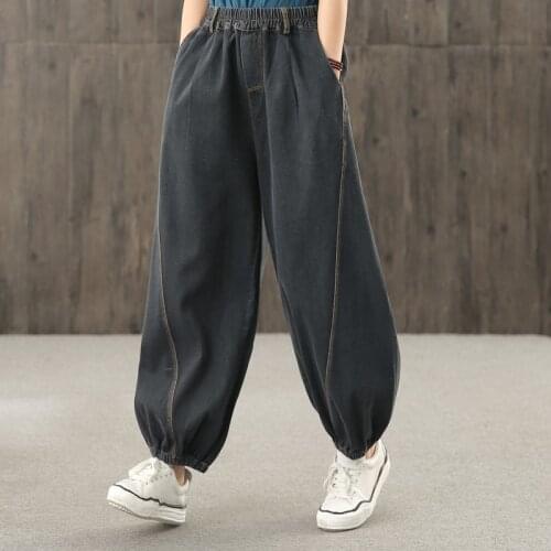 Free Shipping Spring And Summer New Fashion Elastic Waist Ankle Length Trousers For Women Pants Jeans Lantern Loose Bloomers