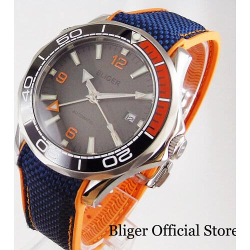 BLIGER Fashional 41mm Men Watch Sapphire Glass GMT Automatic Movement Rubber Band Rotating Bezel