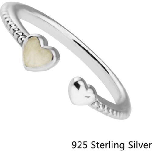 CKK 925 Sterling Silver Hearts of Love, Silver Enamel Rings For Women Original Fashion Jewelry DIY Making