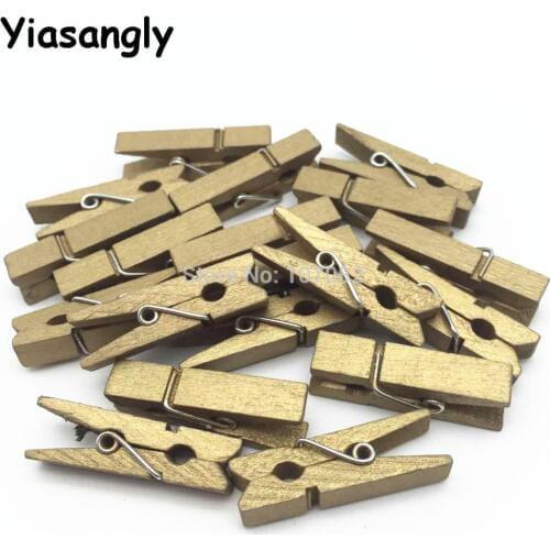 50pcs 35mm Gold Color Wood Pegs Clothespins Clothes Pins Clips For Scrapbooking Stamping Wedding Crafts Photos Hanging