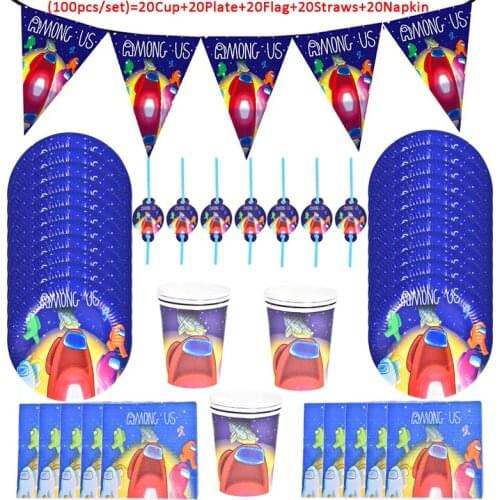 Kids Favors Among Theme Birthday Decoration Disposable Paper Cup Plate Straws Napkin Banner Tableware Baby Shower Party Supplies