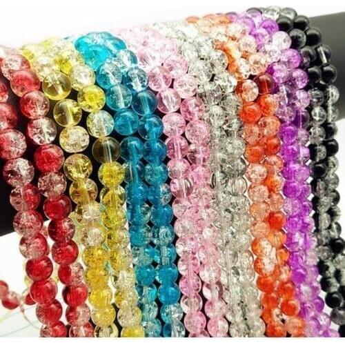 6mm/8/10/12mm Two-Tone Mixed Round Glass Crackle Quartz Crystal Beads Bracelet Earrings Charms Necklace Beads For Jewelry Making