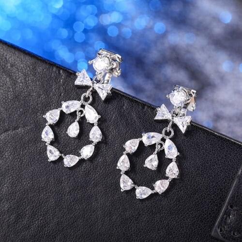 Elegant Gold Silver AAA Zircon Crystal Clip on Earrings Non Ear Pierced New Womens Earrings for Girl Gift Brinco Klipsy Jewelry