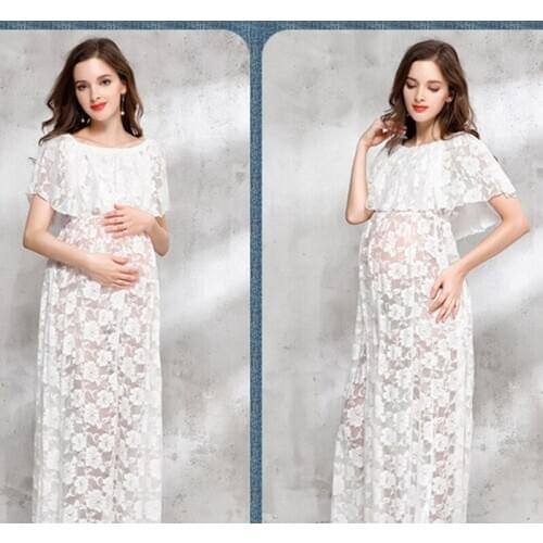 Maternity Pregnant women Photography Props Long Dress white Romatic See-Through Personal portrait