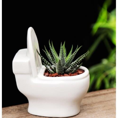 White Ceramic Toilet Flower Pot Creative DIY Design Planter for Succulents Plants Gardening Small Flowerpot Home office gift