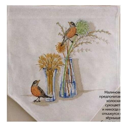 Cross stitch Handmade 14CT Counted Canvas DIY,Cross-stitch kits,Embroidery -Vase and Bird 43-39