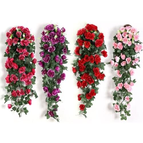 Artificial Flower Rattan Decoration Wall Hanging Roses home decor accessories Wedding Decorative Flowers Wreath Room decoration