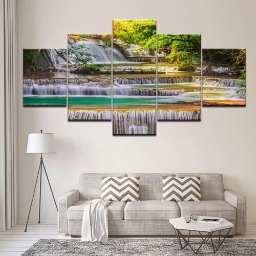 Canvas Painting landscape beautiful waterfall 5 Pieces Wall Art Painting Modular Wallpapers Poster Print living room Home Decor