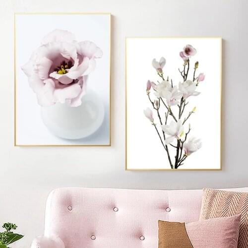 Canvas Painting Cherry blossoms Magnolia Pink Flower Rose Nordic Posters And Prints Wall Art Wall Pictures For Living Home Decor