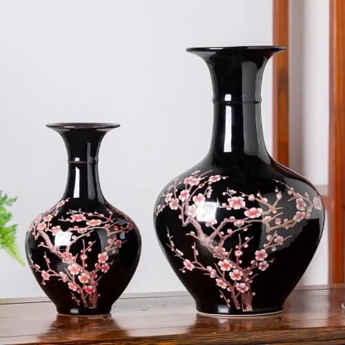 Classical Chinese Style Black Glaze Lotus Black Vase Ceramic Flower Vases Desktop Decoration Porcelain Vase