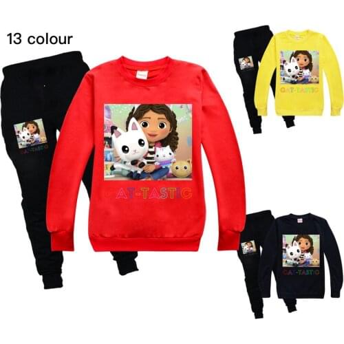 Cat-Tastic Girl Christmas Outfit 3D Cartoon Printed Pullovers Long Sleeve T Shirt Trousers Children Boys Sweatshirt Suit O-neck