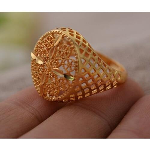Annayoyo Trendy Ethiopian Gold Color Ring for Women/Teenage Girls Gold Color Charm Party Jewelry African Arab Items