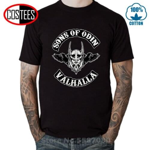 Vintage Sons of Odin Huginn and Muninn Valhalla Viking Shirts Retro Vikings Raven T shirt men New Tatooine Custom Brand Clothing