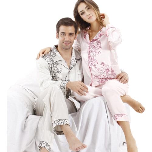 Noble Satin Pajamas Mens Pajamas for Spring Autumn Home Wear Silk Pajamas Lovers Pajamas for Couples Satin Sleepwear